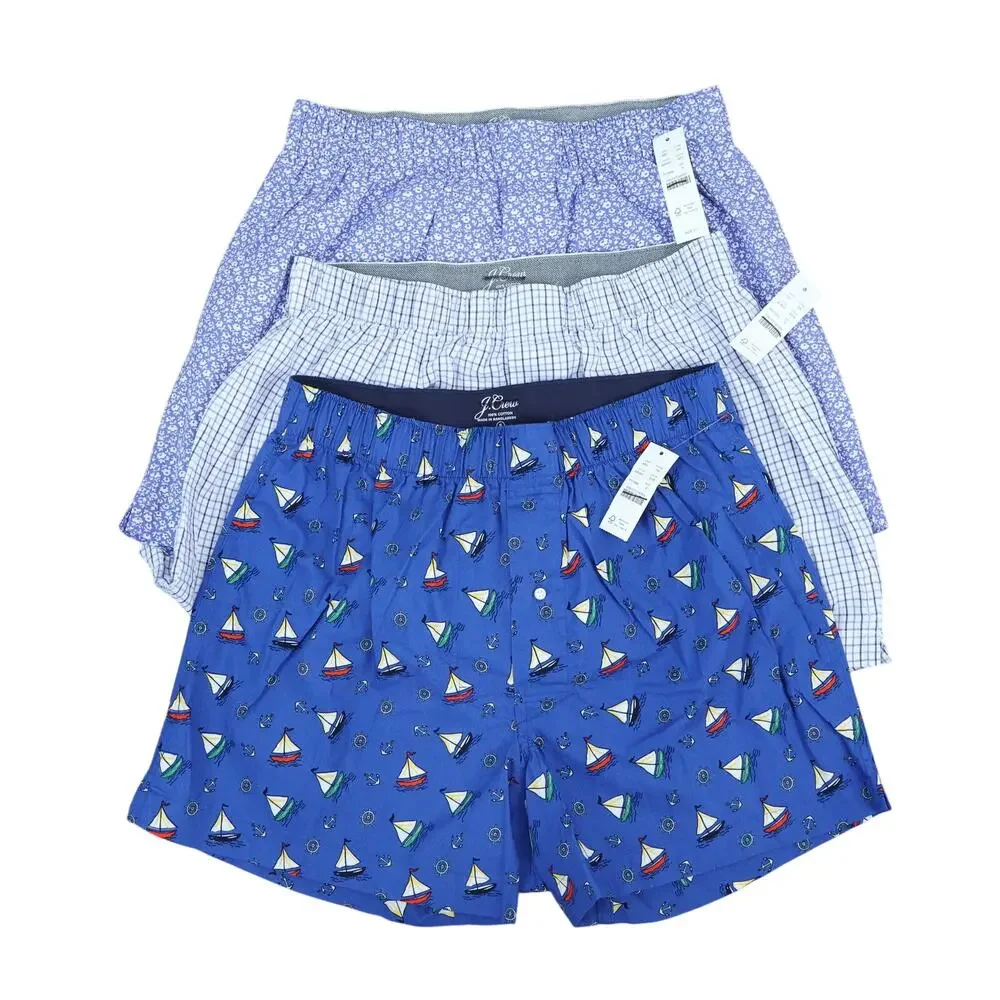 NWT J.Crew Men's 100% Cotton Printed Boxer Bundle Set of 3 Size Small